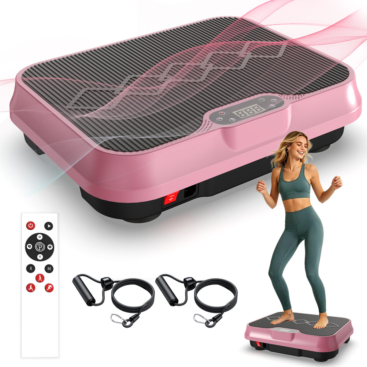 Vibration Plate Exercise Machine, Whole Body Workout Platform With Remote Control, Resistance Bands, Vibration Platform For Home Gym
