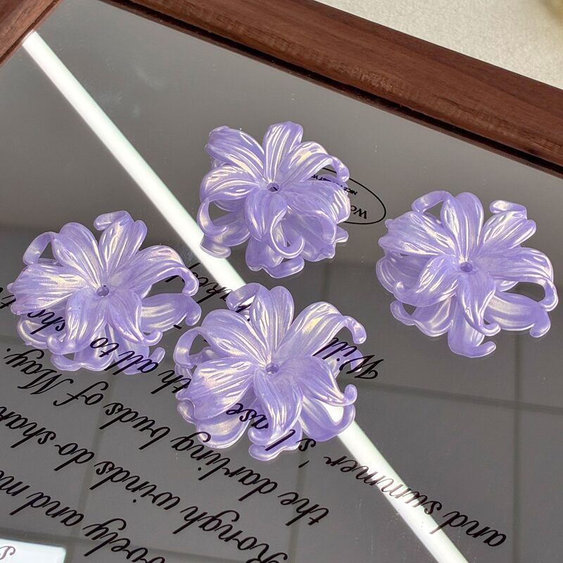 Gold Glitter Iridescent Acrylic Iris Flower Charms, Curled Multi-Petal Center-Hole Bases For DIY Hanfu Hairpin Buyao & Jewelry Making.
