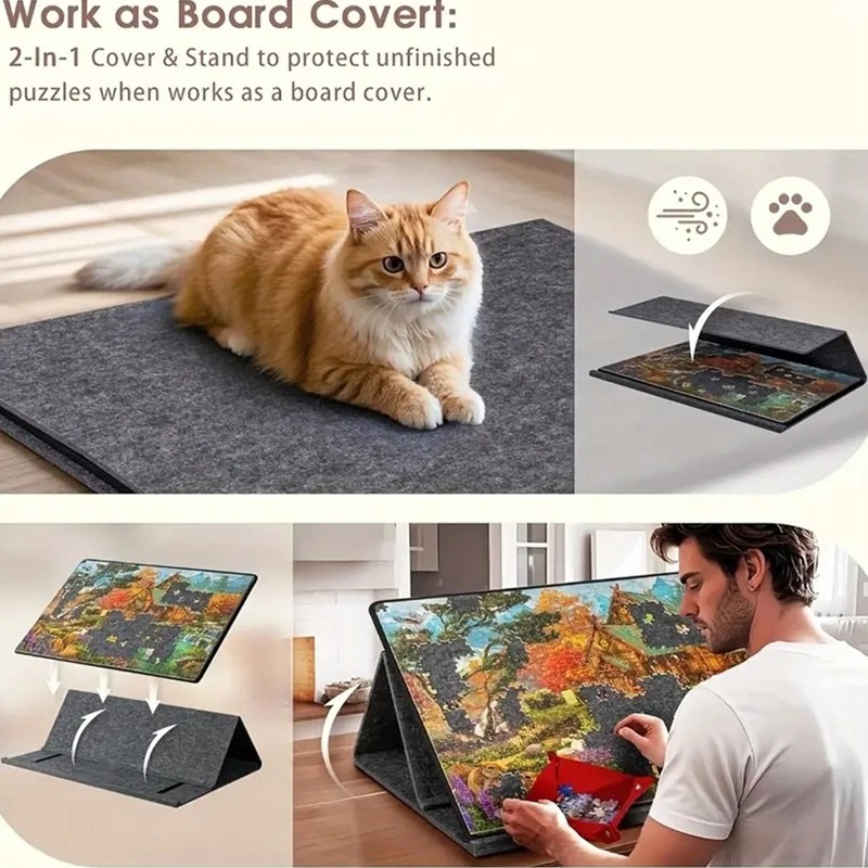 1000 Pcs Jigsaw Puzzle Board With 6 Sorting Trays, Portable Felt Table Stand