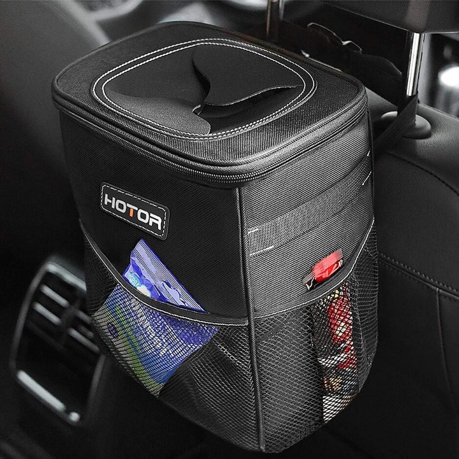 Black Car Trash Can 2 Gallon, Leakproof Hanging Waste Bin And Organizer For Vehicle Interior