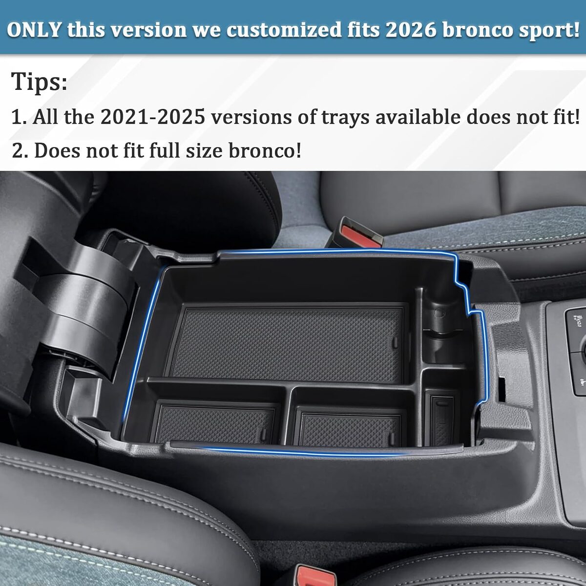 Center Console Tray For Ford Bronco Sport 2026, Car Armrest Storage Organizer Insert For Interior Accessories