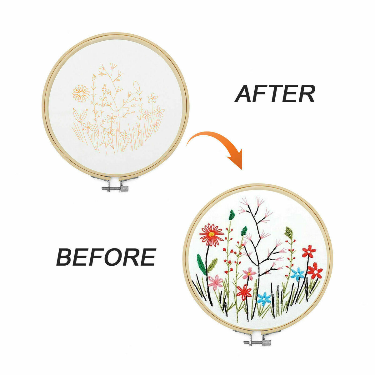 DIY Flowers Pattern Embroidery Kits Craft Beginner Needlepoint Hoop Cross