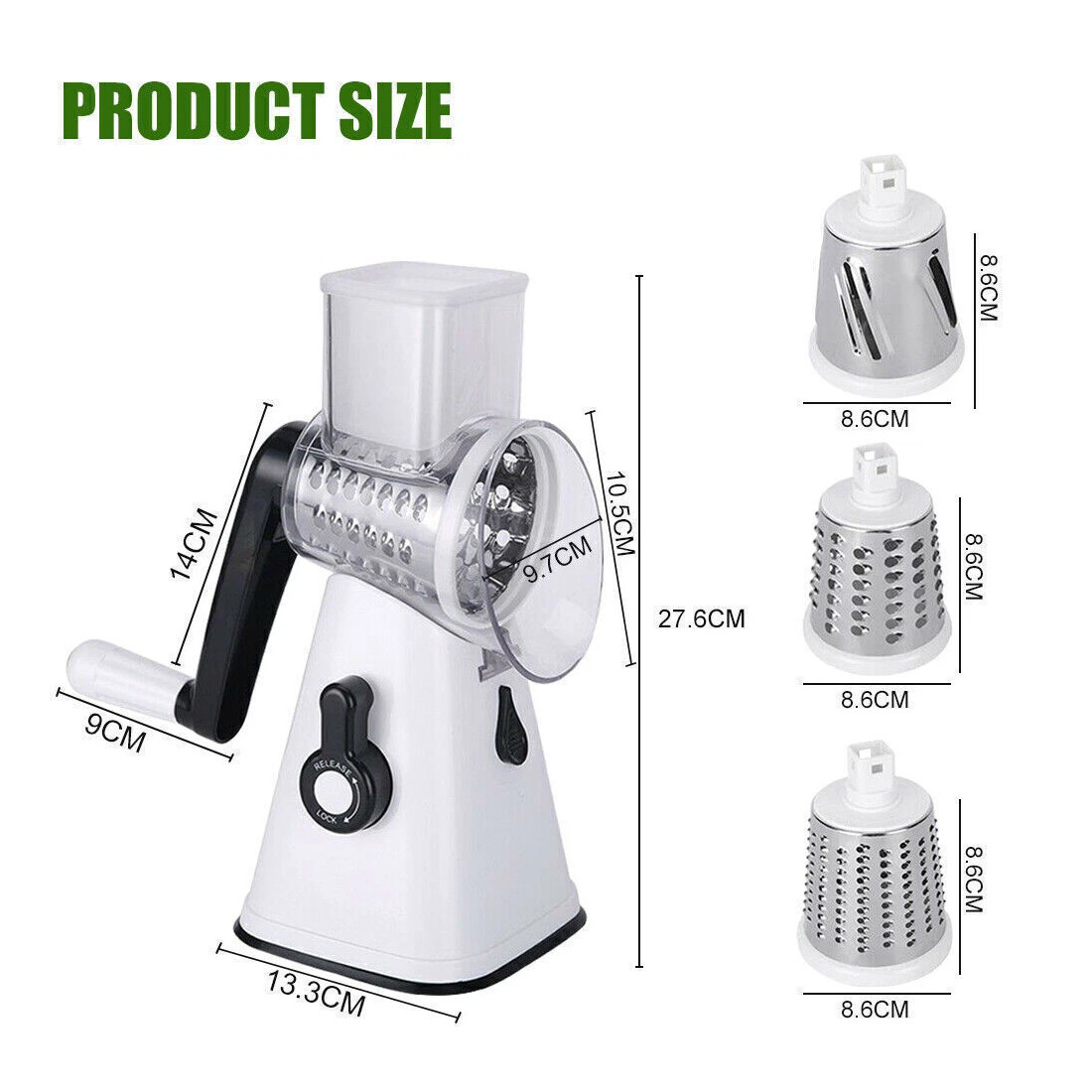 3-In-1 Rotary Food Slicer Chopper Cheese Grater Fruit Vegetable Shredder Cutter